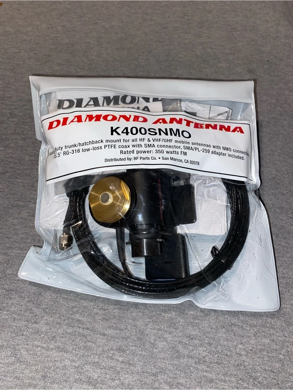 K400SNM Trunk/Hatchback Antenna Mount - Black/Gold